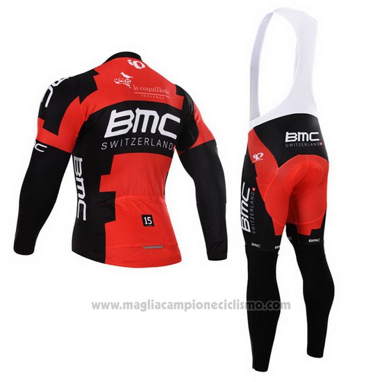2015 Abbigliamento Ciclismo BMC Nero e Rosso Manica Lunga e Salopette